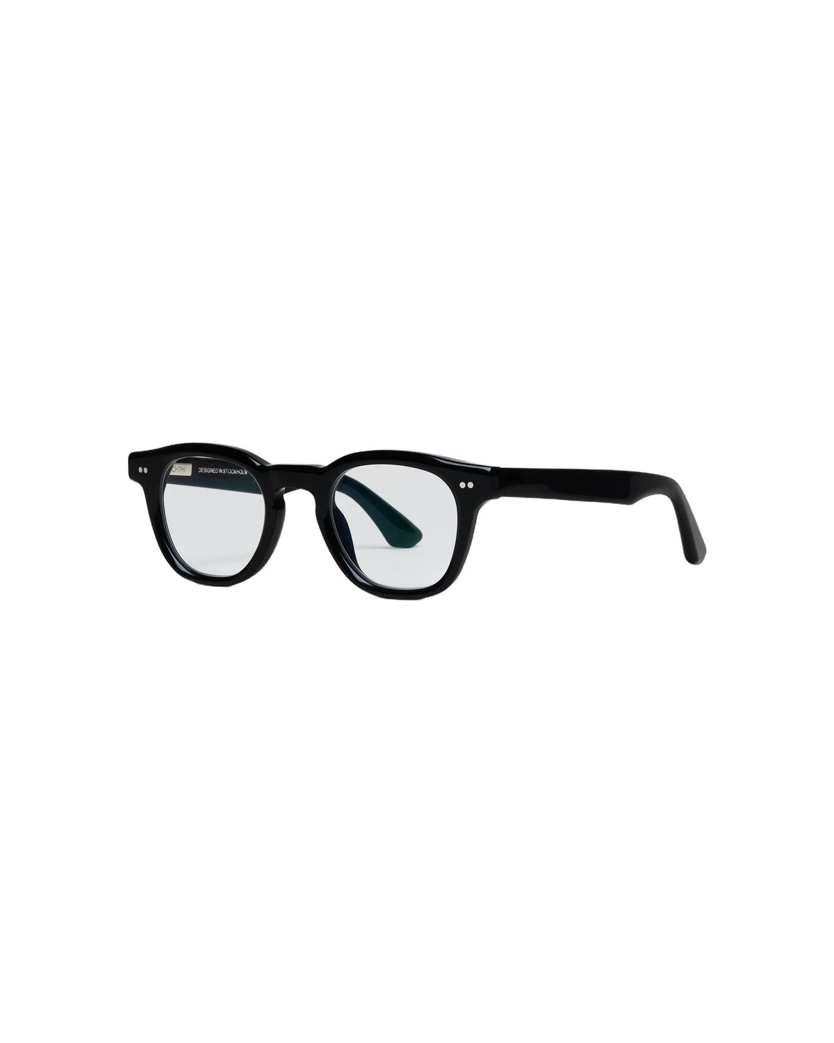 Angled side view of CHIMI 01 Core Black Clear Eyeglasses