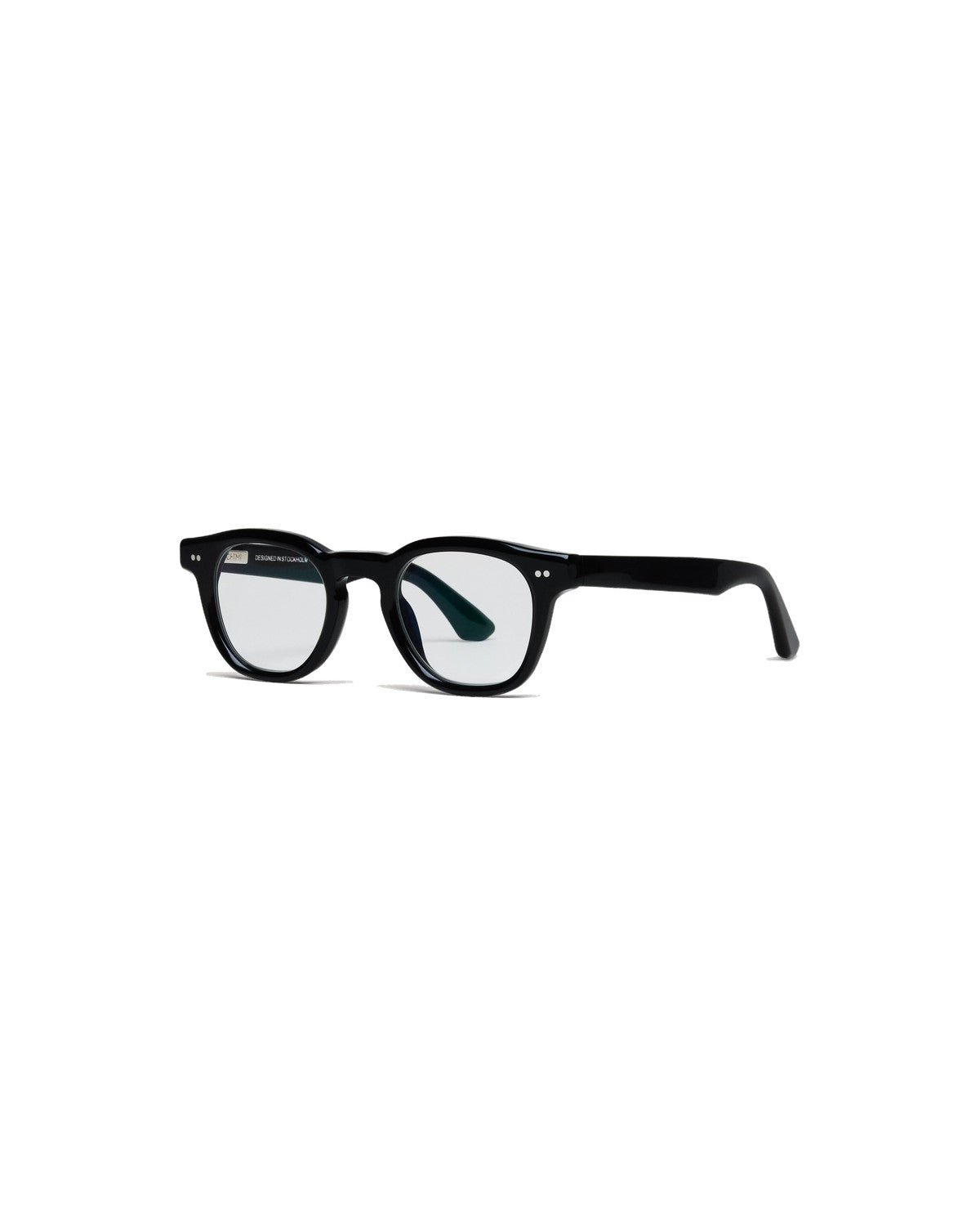 Side profile of CHIMI 01 Core Black Clear eyeglasses.