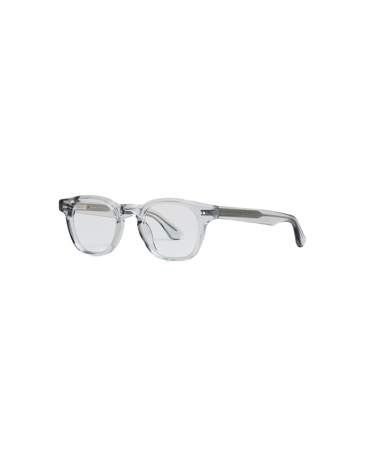 Angled side view of CHIMI 01 Core Grey Clear Eyeglasses