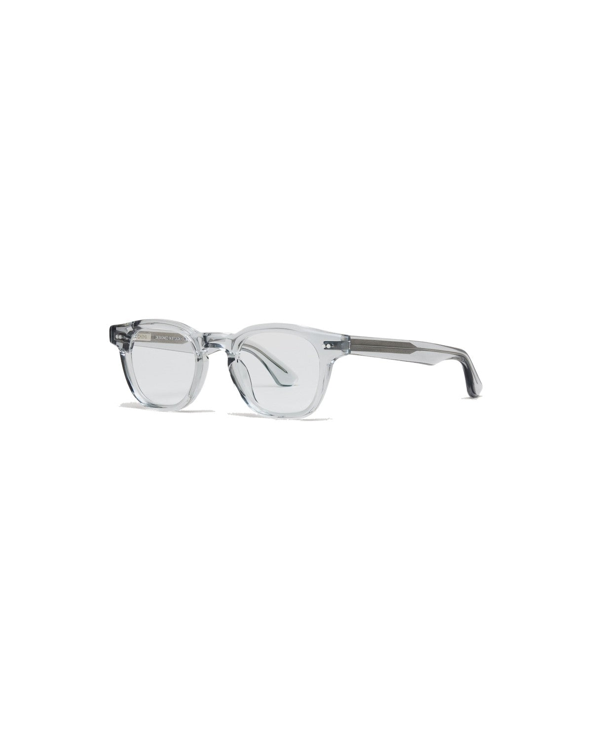 Angle view of CHIMI 01 Core Grey Clear eyeglasses showing the temple.