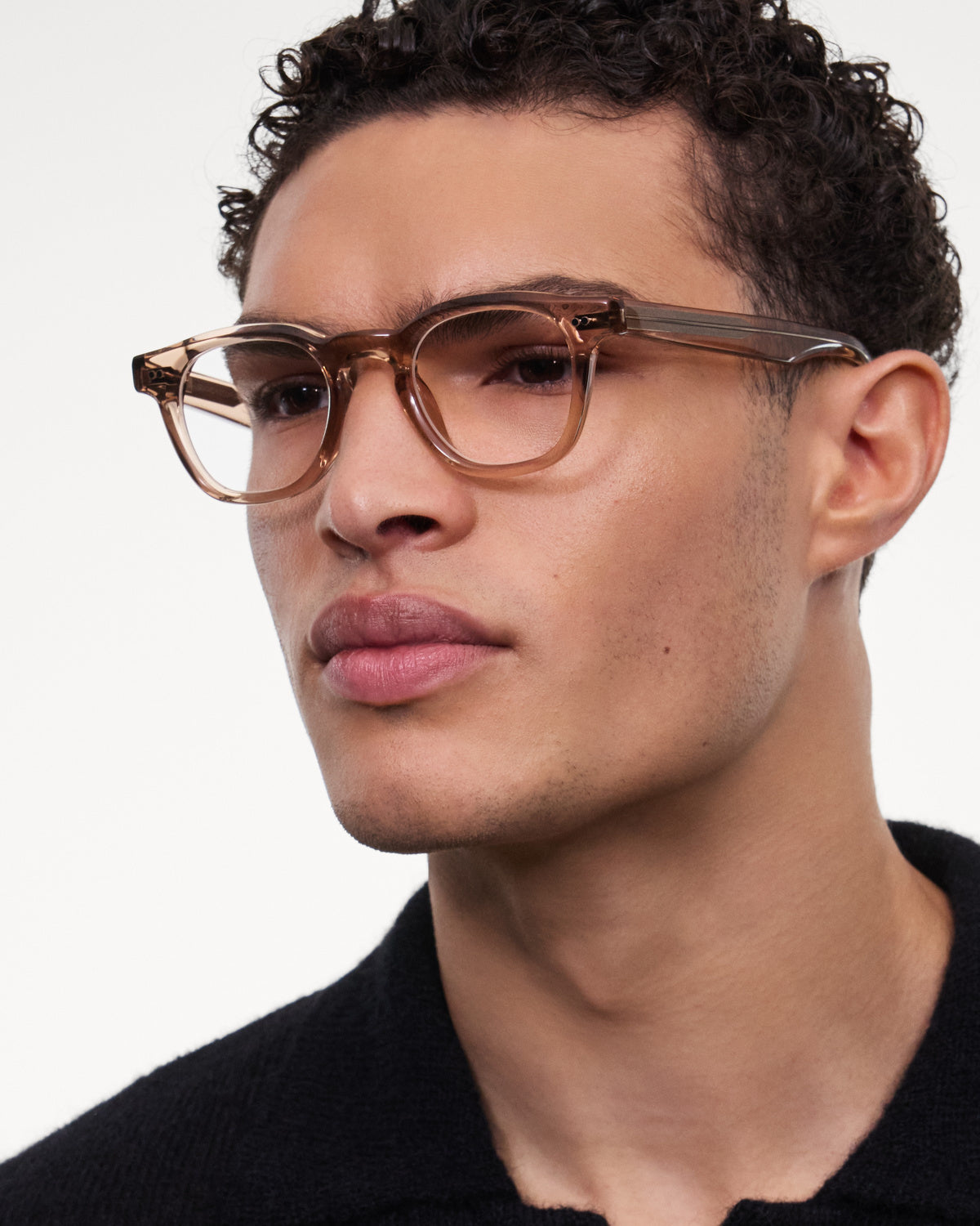 Model wearing CHIMI 01 Core Light Brown Clear Eyeglasses
