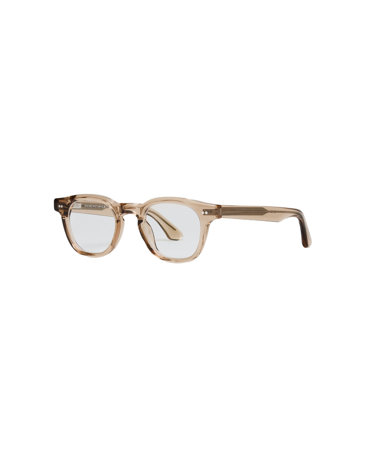 Angled side view of CHIMI 01 Core Light Brown Clear Eyeglasses