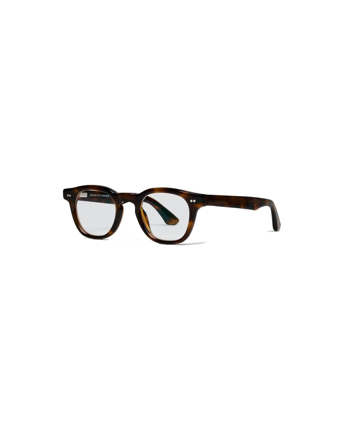 Angled view of CHIMI 01 Core Tortoise Clear eyeglasses.