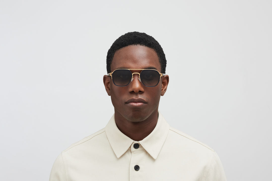 MYKITA LEELAND A76-Glossy Gold/Milky Indigo / Raw Black Gradient