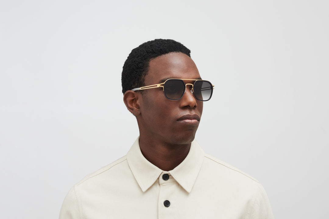 MYKITA LEELAND A76-Glossy Gold/Milky Indigo / Raw Black Gradient