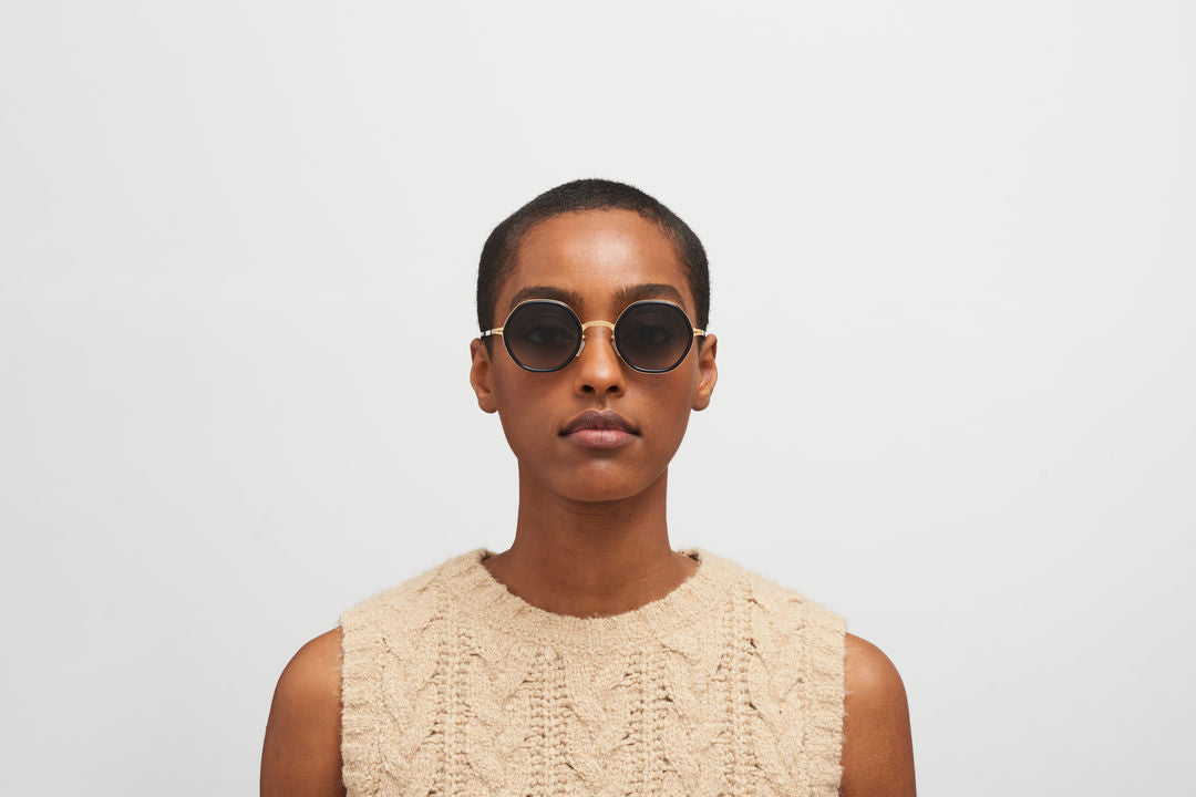 MYKITA ALYA A76-Glossy Gold/Milky Indigo / Raw Black Gradient