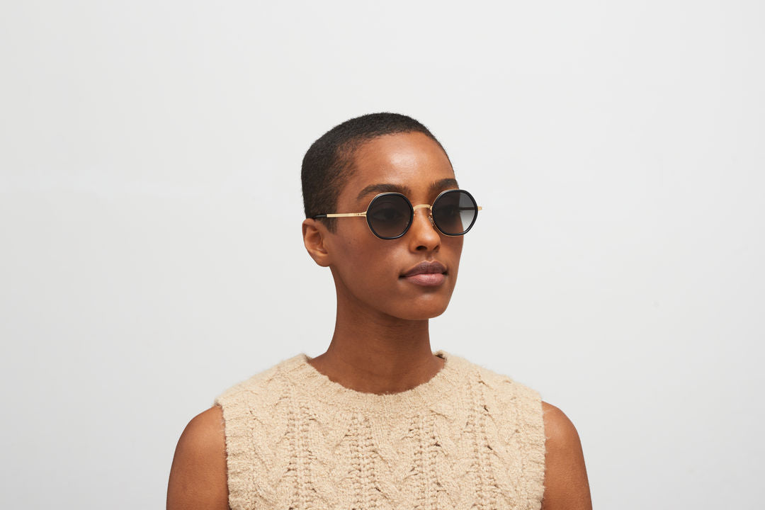 MYKITA ALYA A76-Glossy Gold/Milky Indigo / Raw Black Gradient