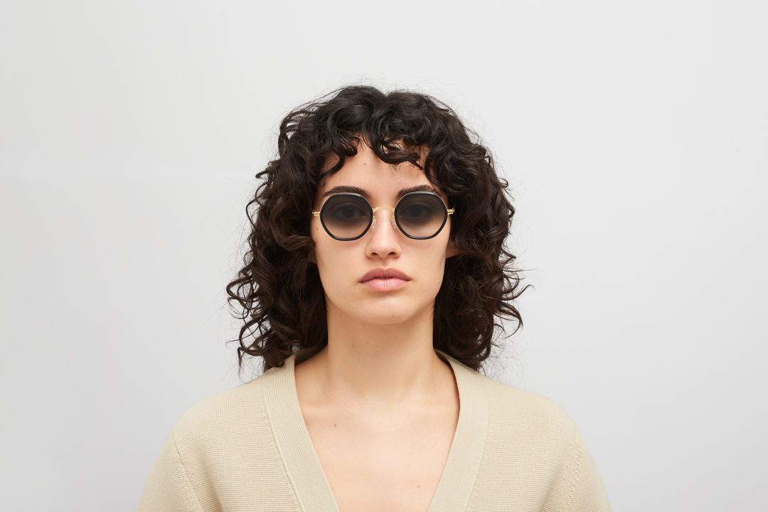 MYKITA ALYA A76-Glossy Gold/Milky Indigo / Raw Black Gradient