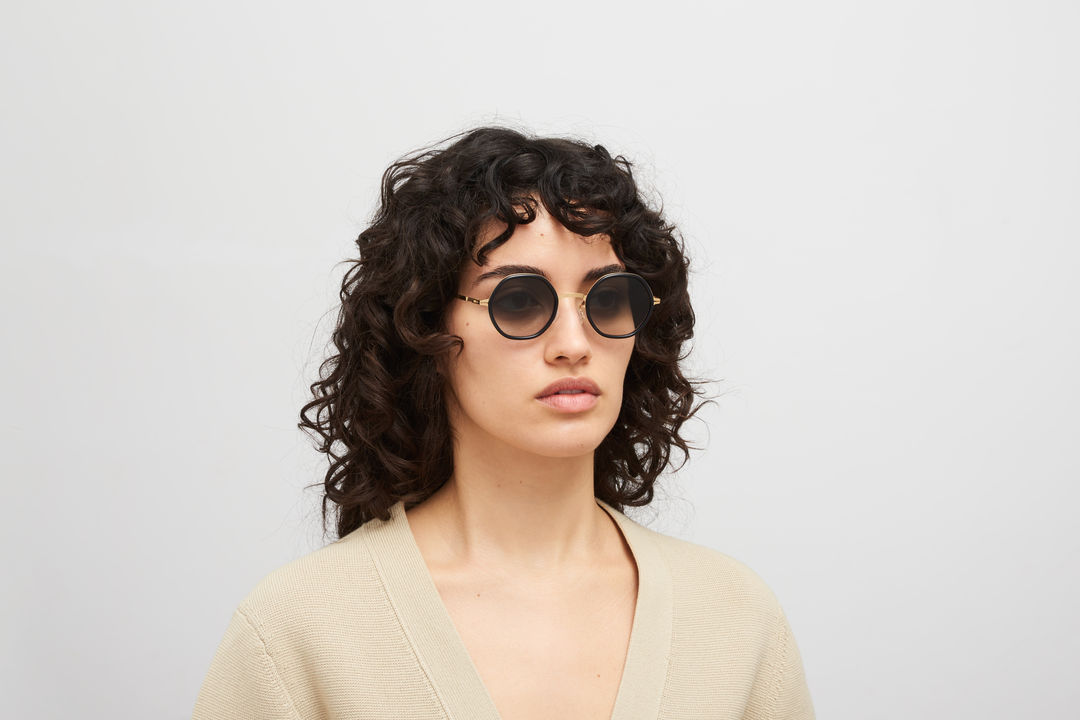 MYKITA ALYA A76-Glossy Gold/Milky Indigo / Raw Black Gradient