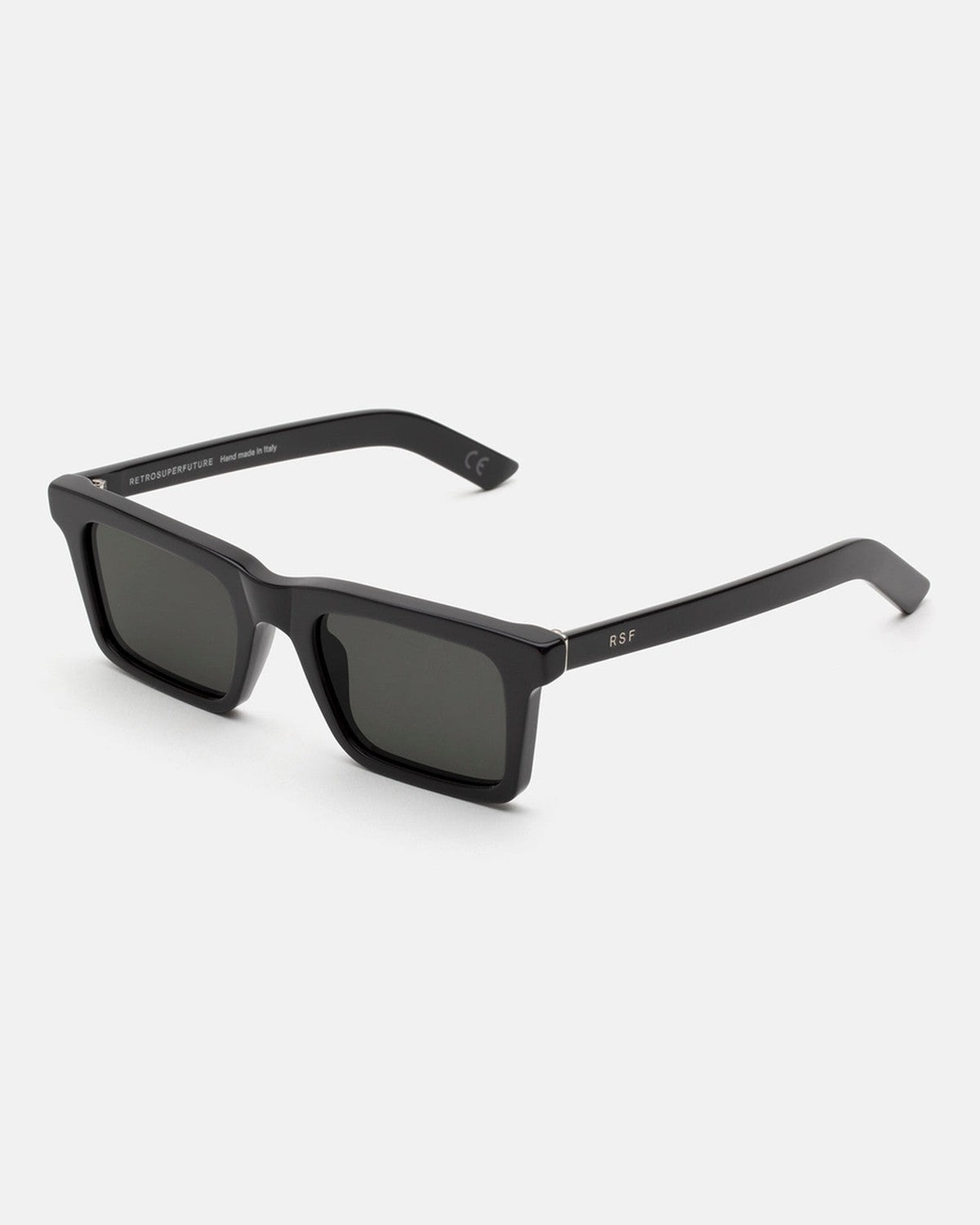Angle view of RETROSUPERFUTURE 1968 Black sunglasses showing the right temple.