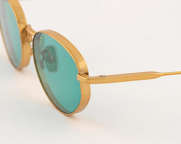 Detail of the temple hinge and endpiece on EYEPETIZER Louisville C.4-56 sunglasses.