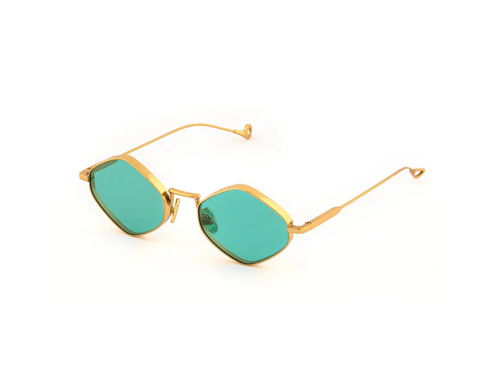 Angle view of EYEPETIZER Derby C.4-56 sunglasses with curved temples and decorative end tips.