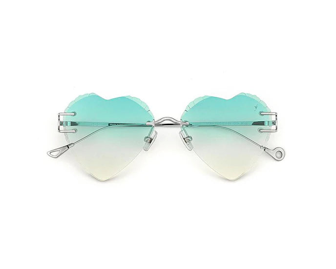Front view of EYEPETIZER Acapulco C.1-59 sunglasses with heart-shaped rimless lenses.