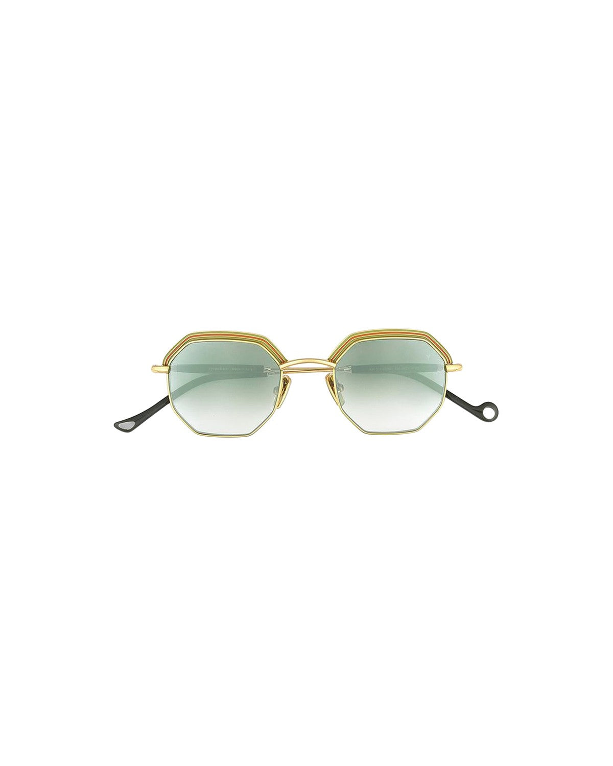 Front view of EYEPETIZER AIR C.4-25F sunglasses with gold metal frames and gradient green lenses.
