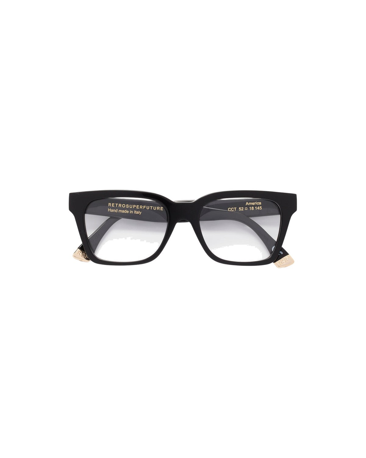 Front view of RETROSUPERFUTURE America Nero eyeglasses with folded temples.