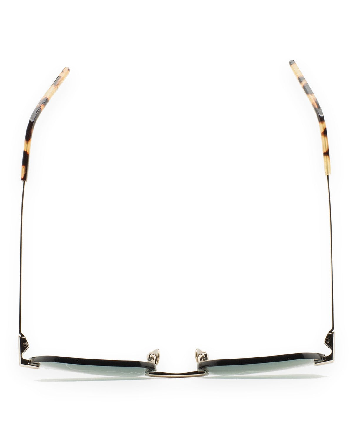 Open view of KALEOS Anselm Gold Gradient Green sunglasses showing temples and bridge.