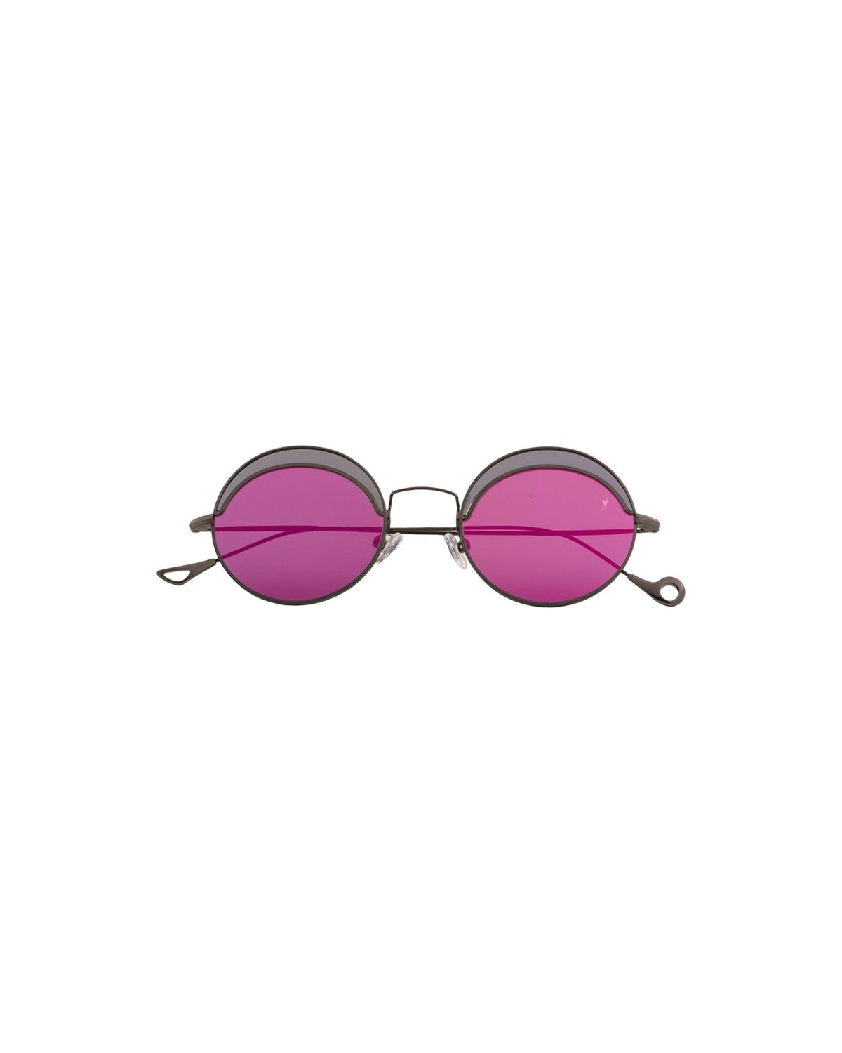 Front view of EYEPETIZER ARTUR C.3-C-7G sunglasses with round magenta-tinted lenses and dark metal frames.