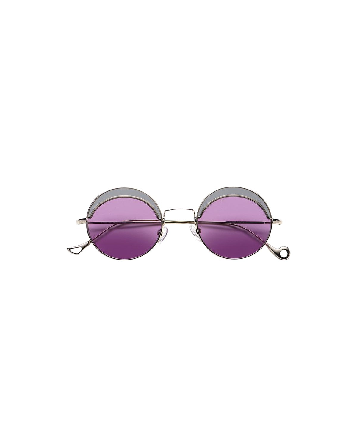 Front view of EYEPETIZER ARTUR C.2-C-3 sunglasses with round purple gradient lenses and silver metal frames.