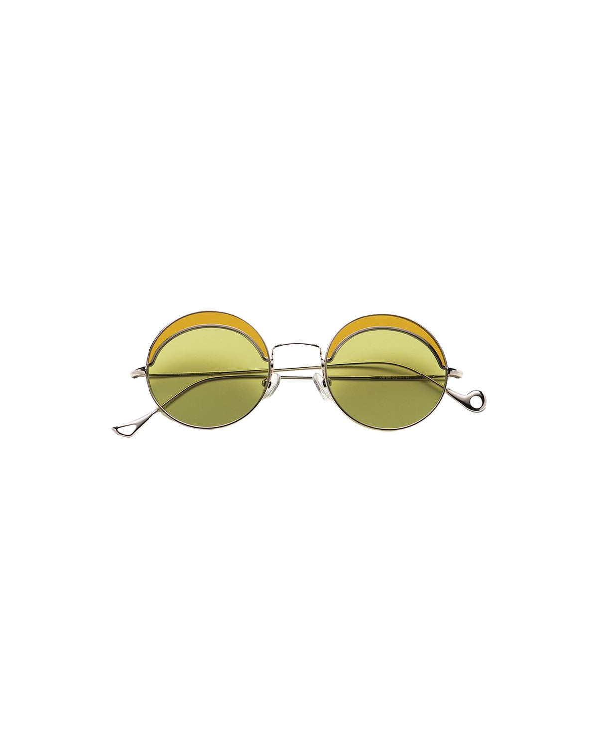 Front view of EYEPETIZER ARTUR C.2-H-1 sunglasses with round yellow-tinted lenses and metal bridge.