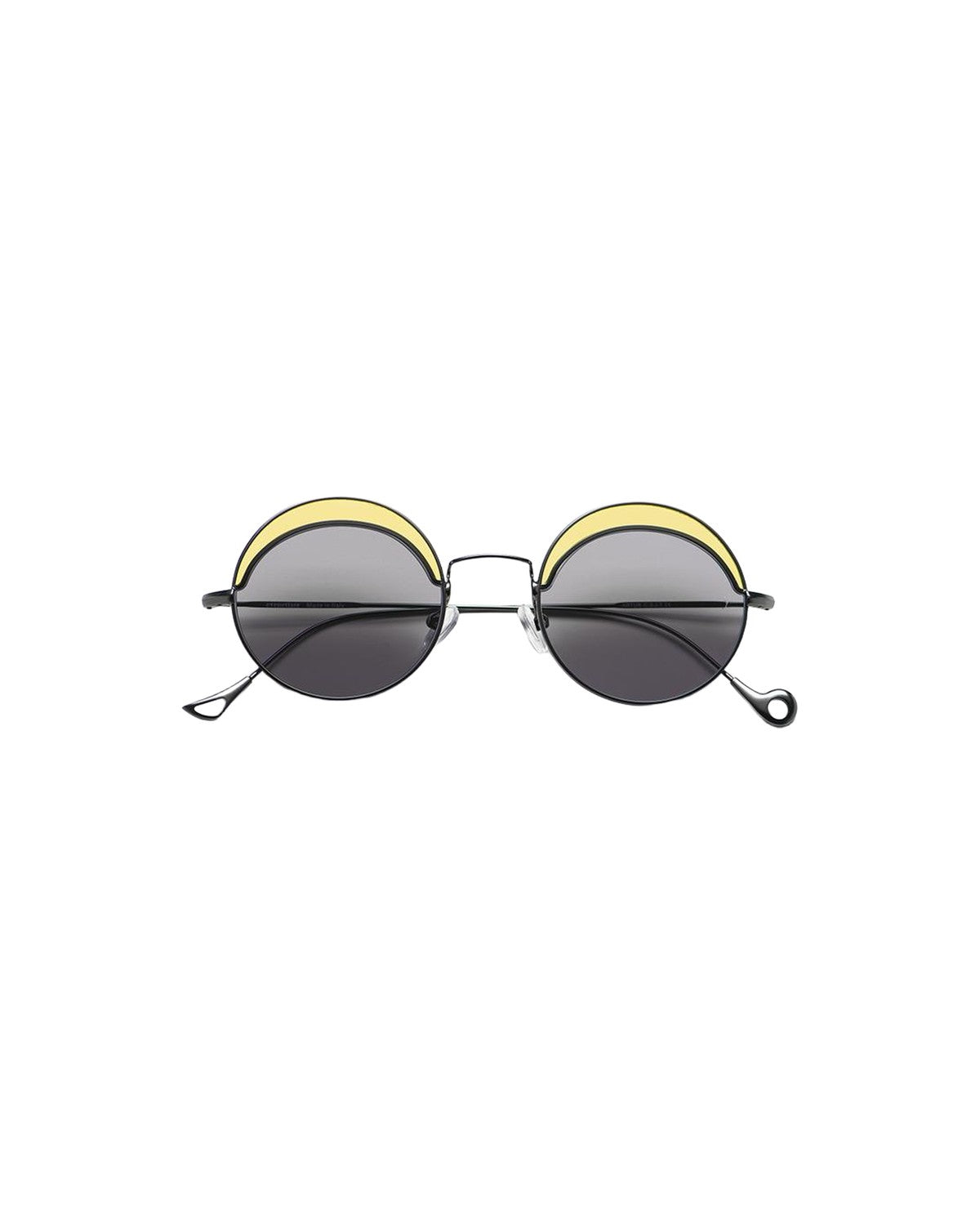 Front view of EYEPETIZER ARTUR C.3-J-7 sunglasses with round dark lenses and yellow-gold top rims.