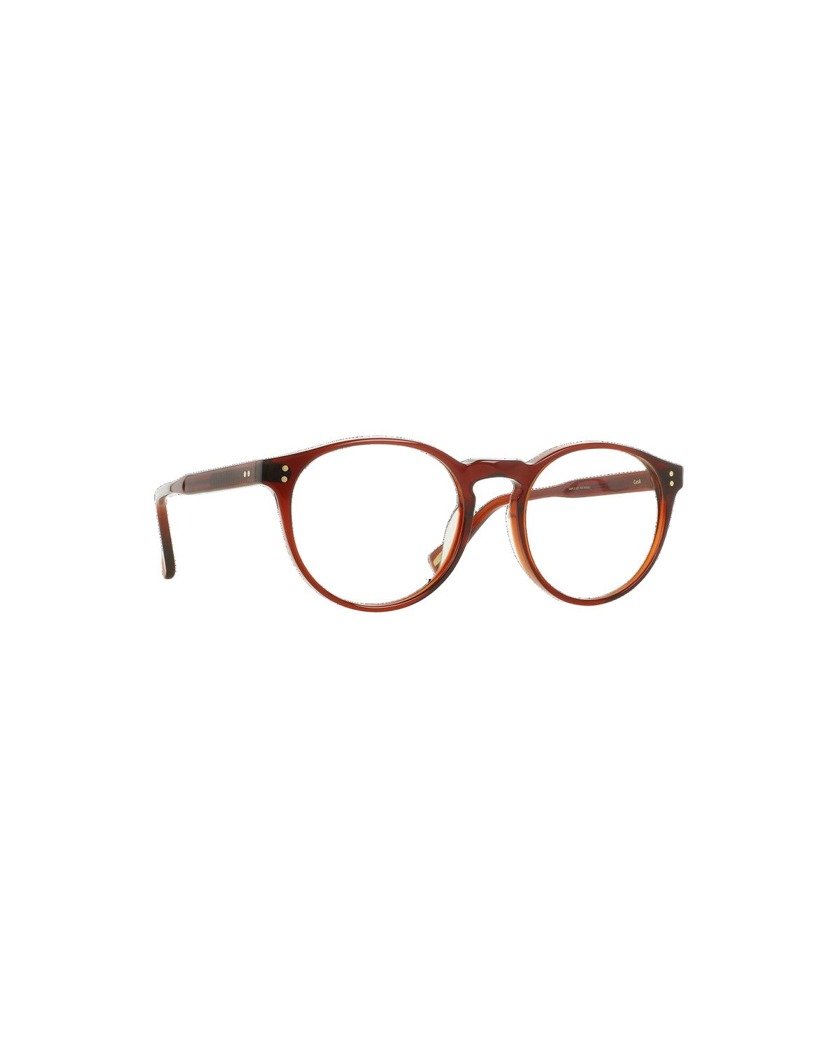 Angle view of RAEN Beal 52 Cask Clear eyeglasses.