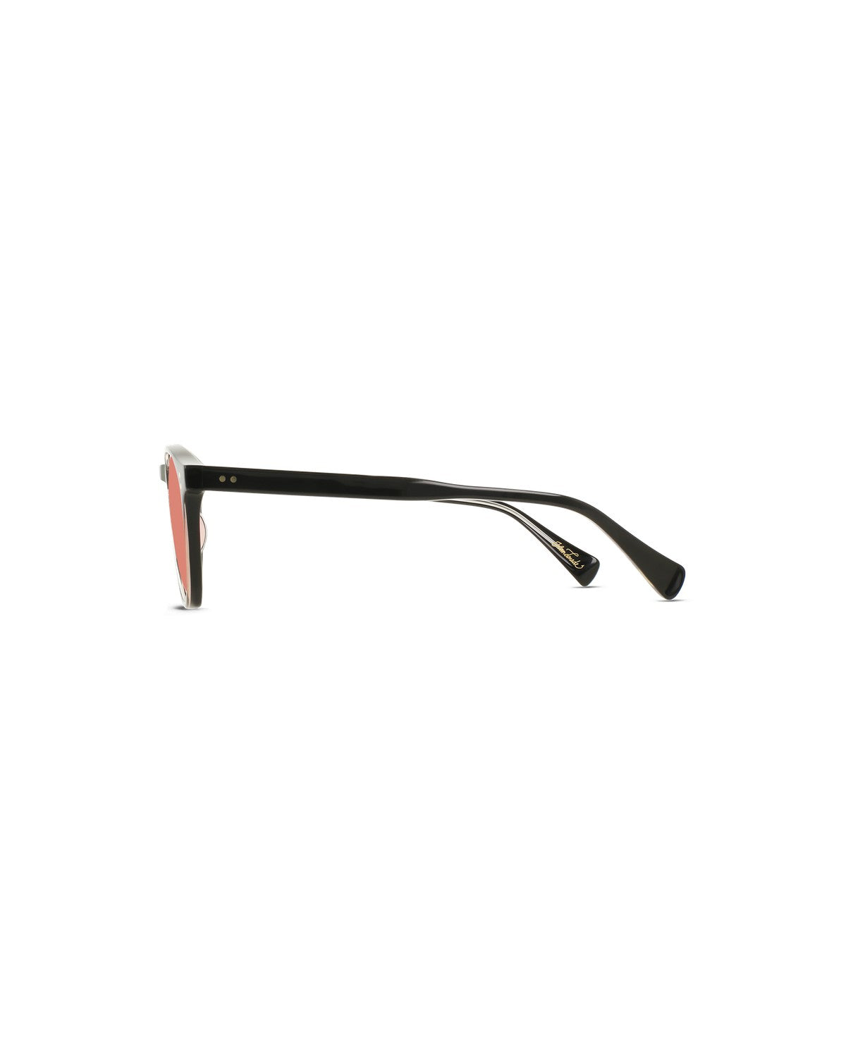 Side profile of RAEN Beal Sun 50 Crystal Black Dune sunglasses showing the temple.