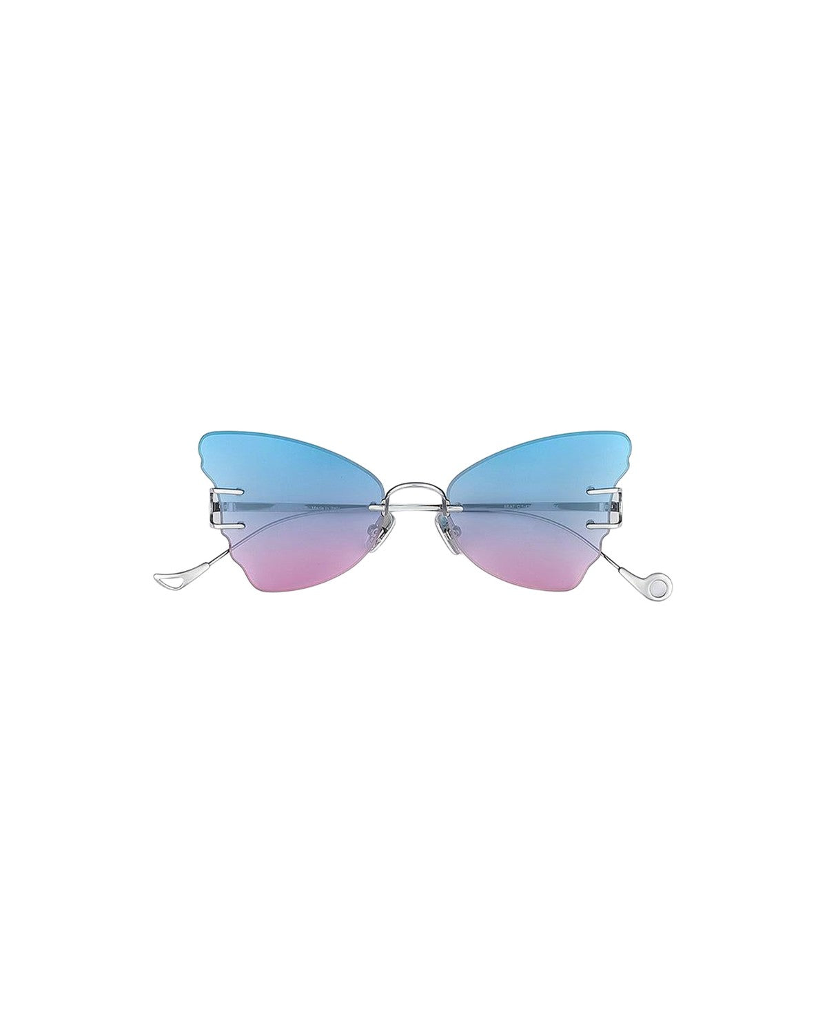 Front view of EYEPETIZER BEAT C.1-42F sunglasses with rimless butterfly lenses in blue-to-pink gradient.