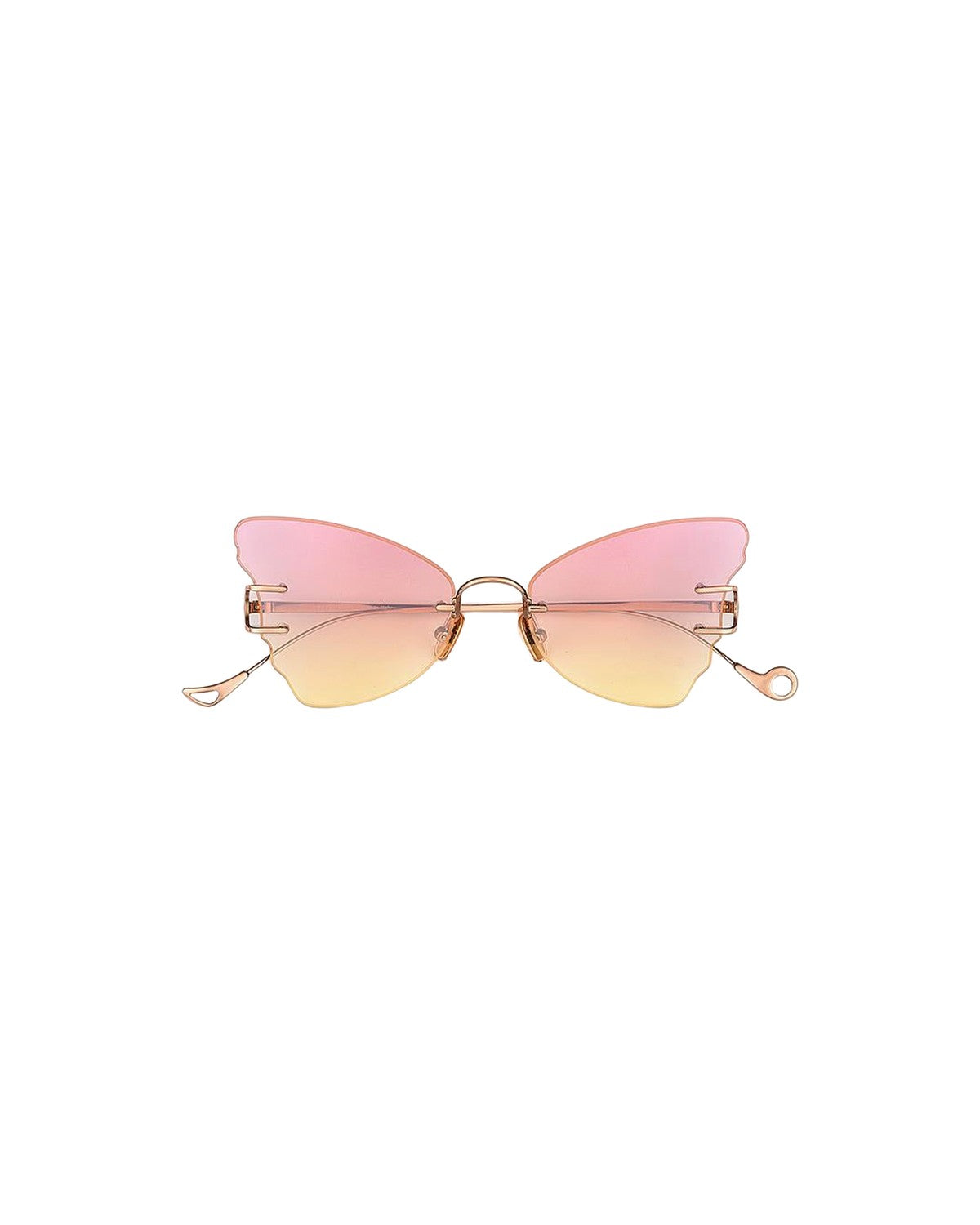 Front view of EYEPETIZER BEAT C.9-22F sunglasses with rimless butterfly lenses and gold metal frame.