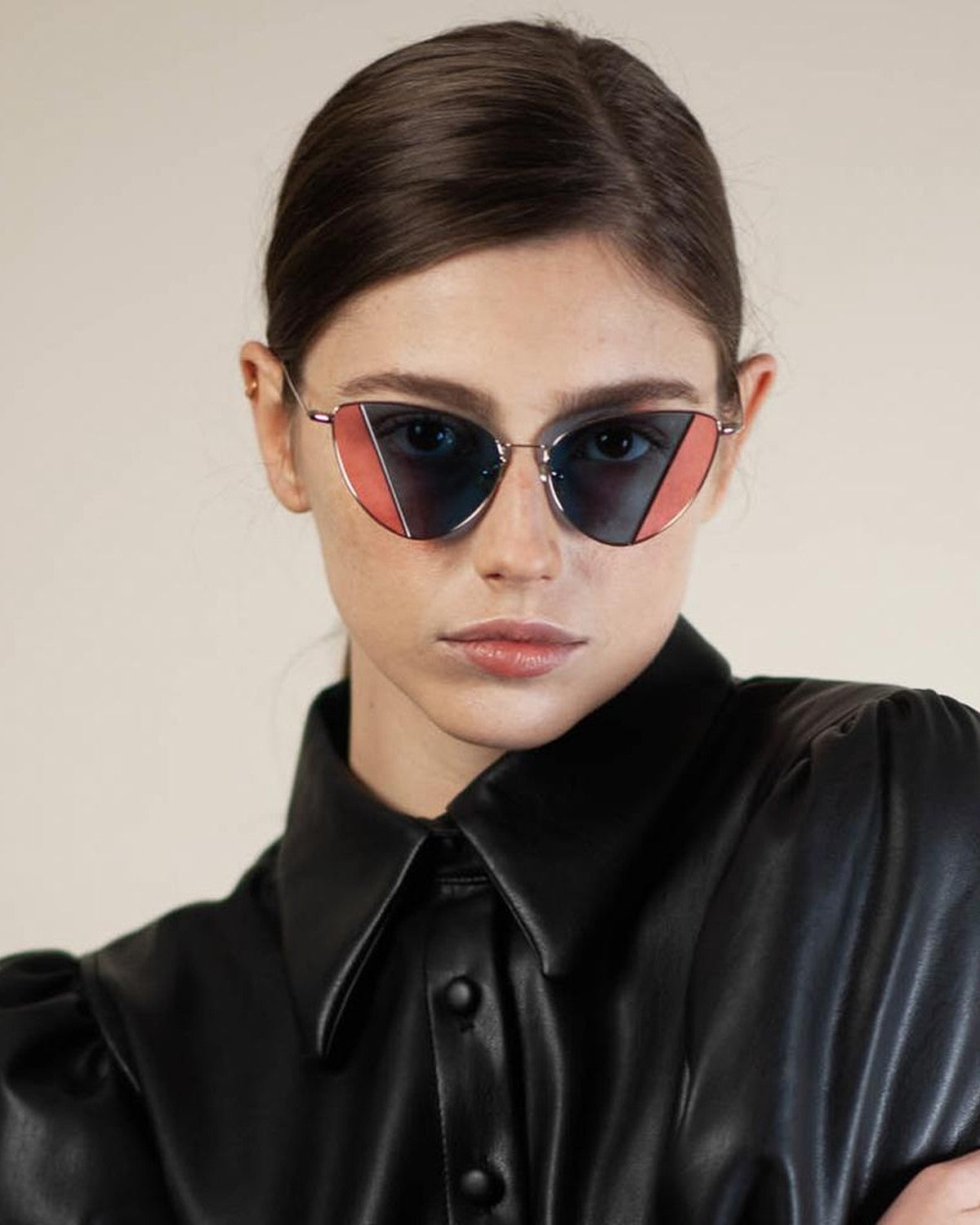 Model wearing EYEPETIZER BILL C.2-I-2 sunglasses in black outfit.