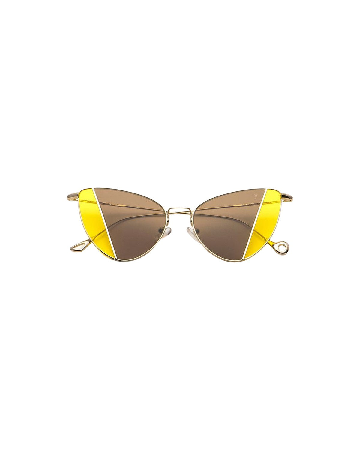 Front view of EYEPETIZER BILL C.2-M-8 sunglasses with yellow and brown split-tone lenses and gold metal frame.