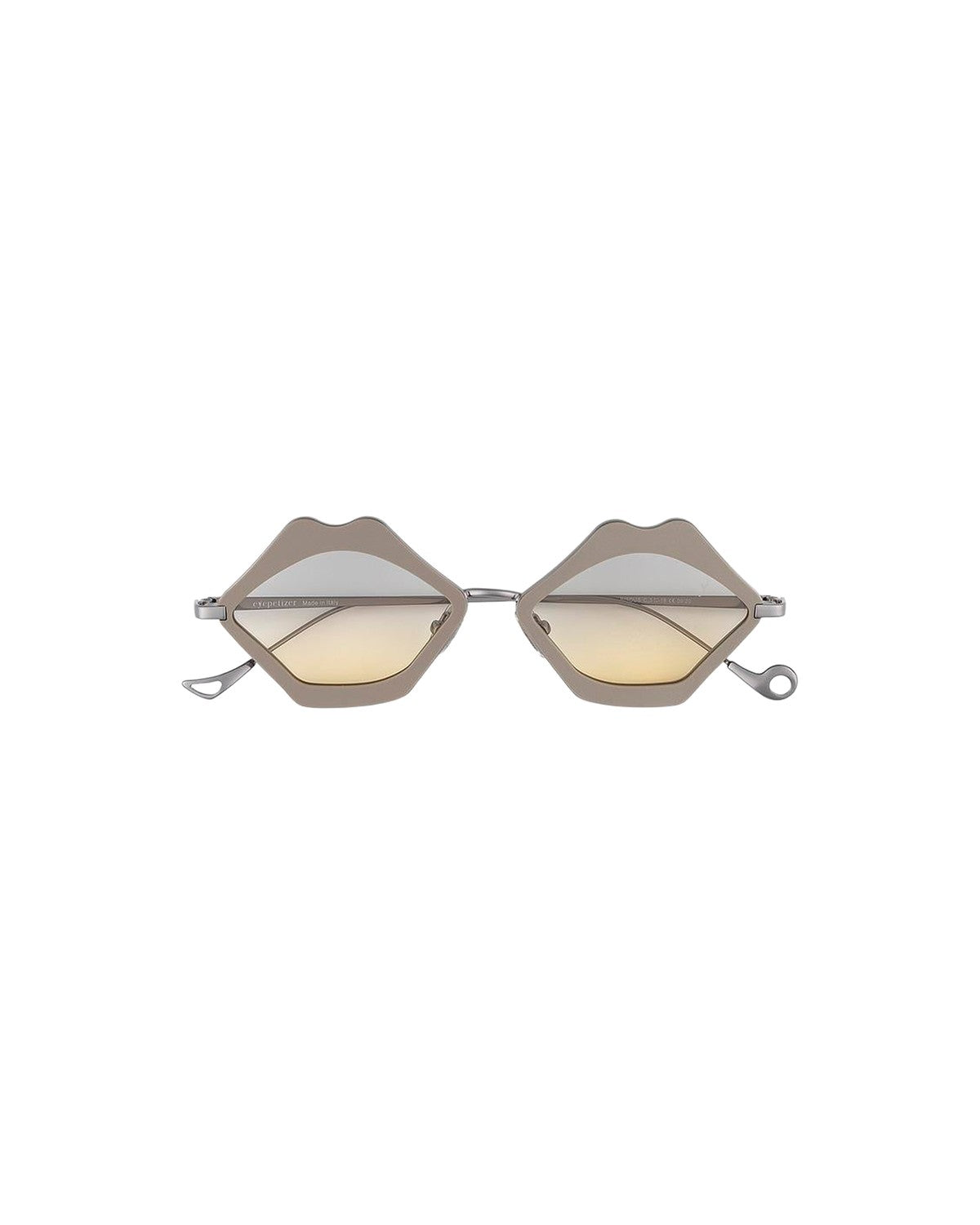 Front view of EYEPETIZER BISOUS C.N-3-19 sunglasses with lip-shaped grey frames and gradient lenses.