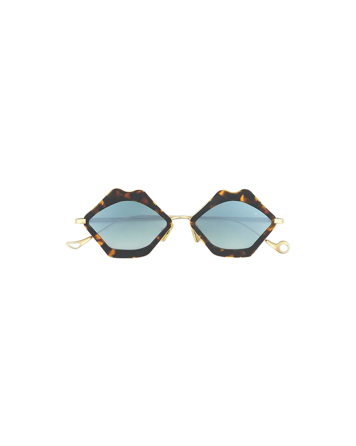 Front view of EYEPETIZER BISOUS C.I-4-I sunglasses with lip-shaped tortoiseshell frames and blue gradient lenses.