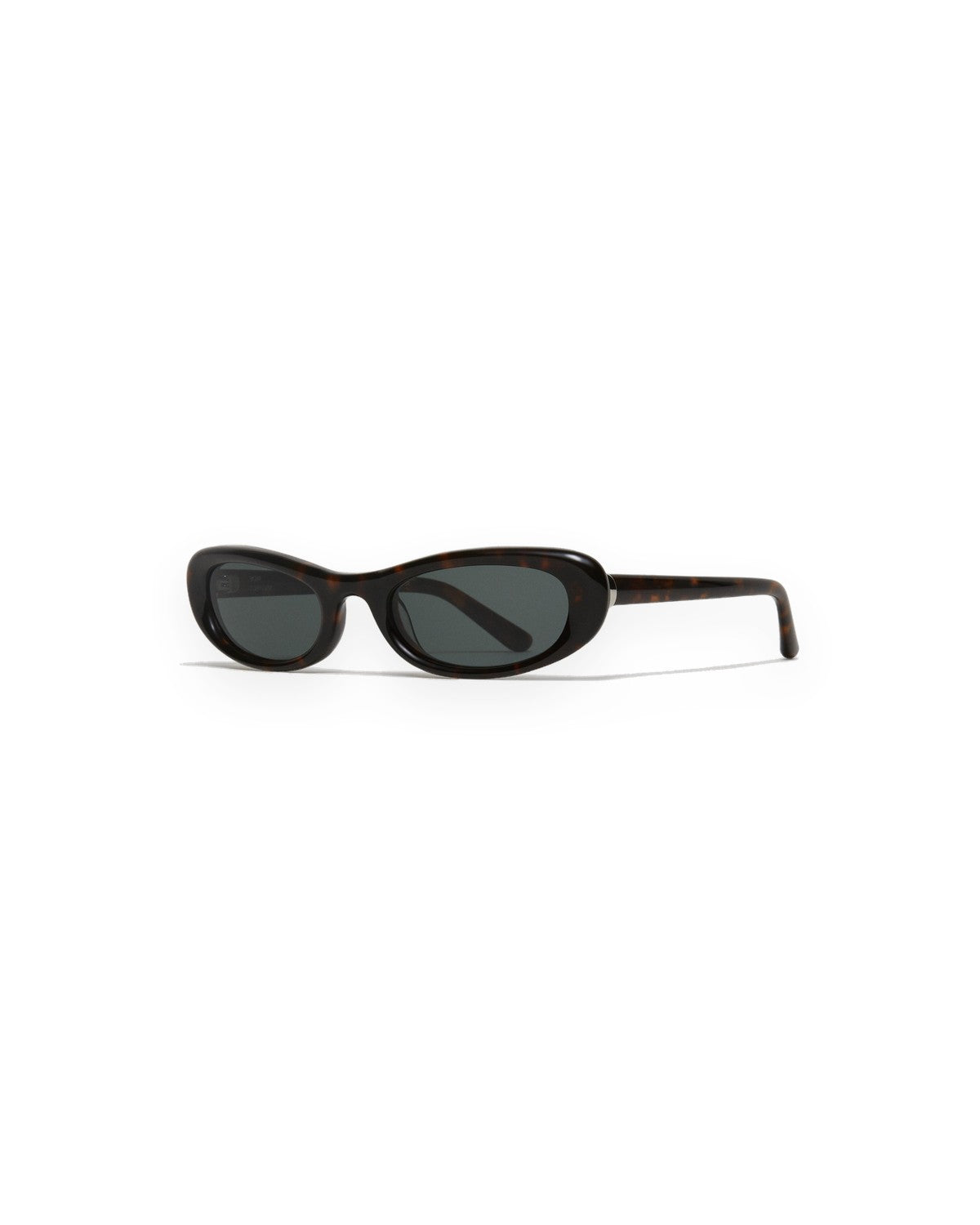 Angle view of CHIMI Bow Tortoise Green sunglasses with extended temple.
