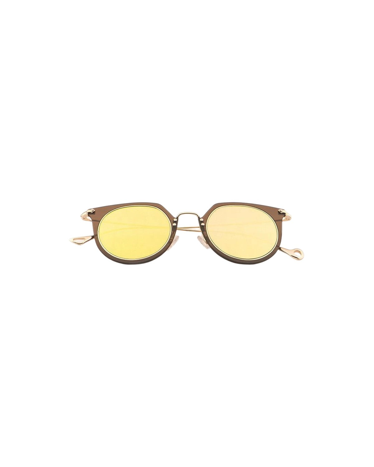 Front view of EYEPETIZER BRIGITTE C.H-2-8C sunglasses with brown frames and yellow lenses.