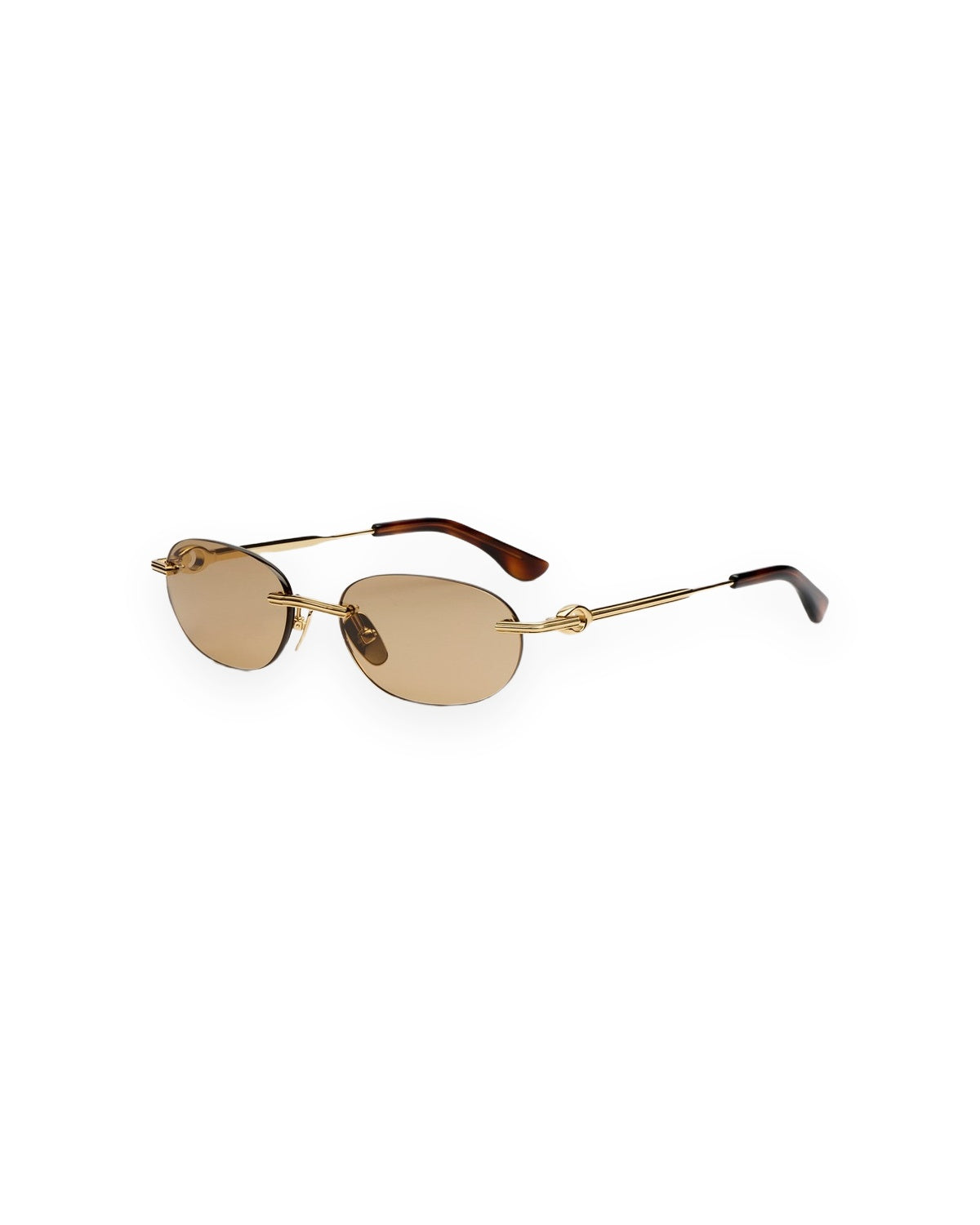 Three-quarter view of CHIMI Cadenza Oval Brown sunglasses.