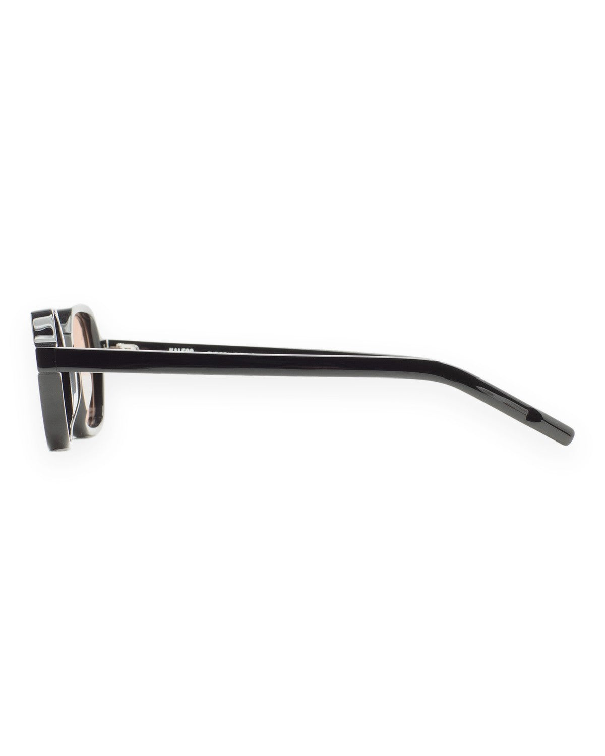 Side profile of KALEOS Castillo Black Brown sunglasses showing temple detail.