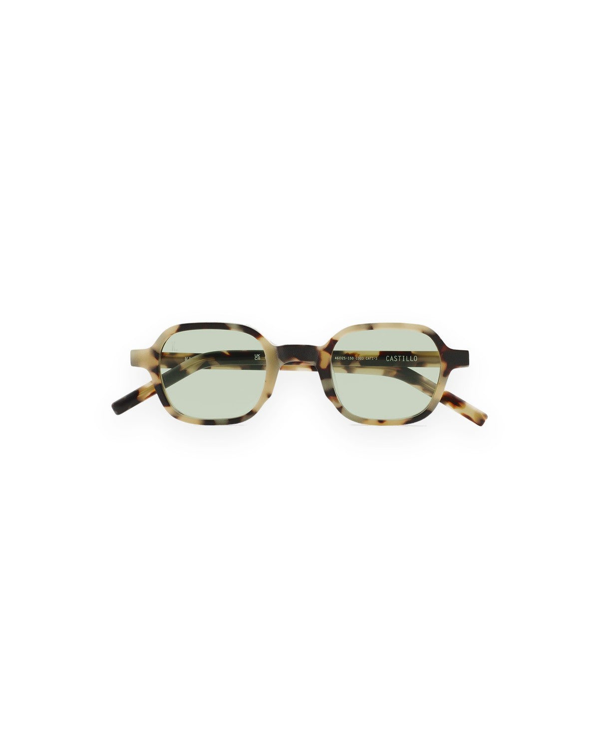 Front view of KALEOS Castillo Spotted Havana Matte Green Photochromic sunglasses.