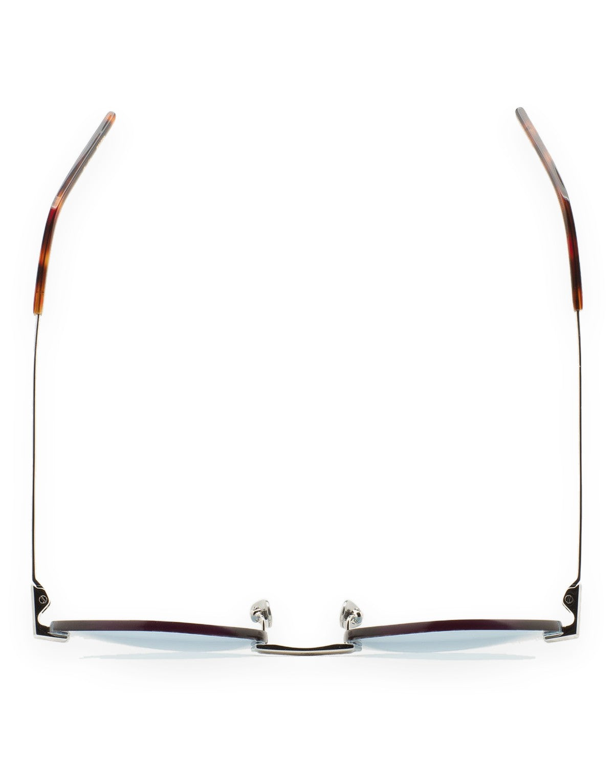 Folded top view of KALEOS Cepeda Silver Blue Photochromic sunglasses showing the bridge and temple construction.