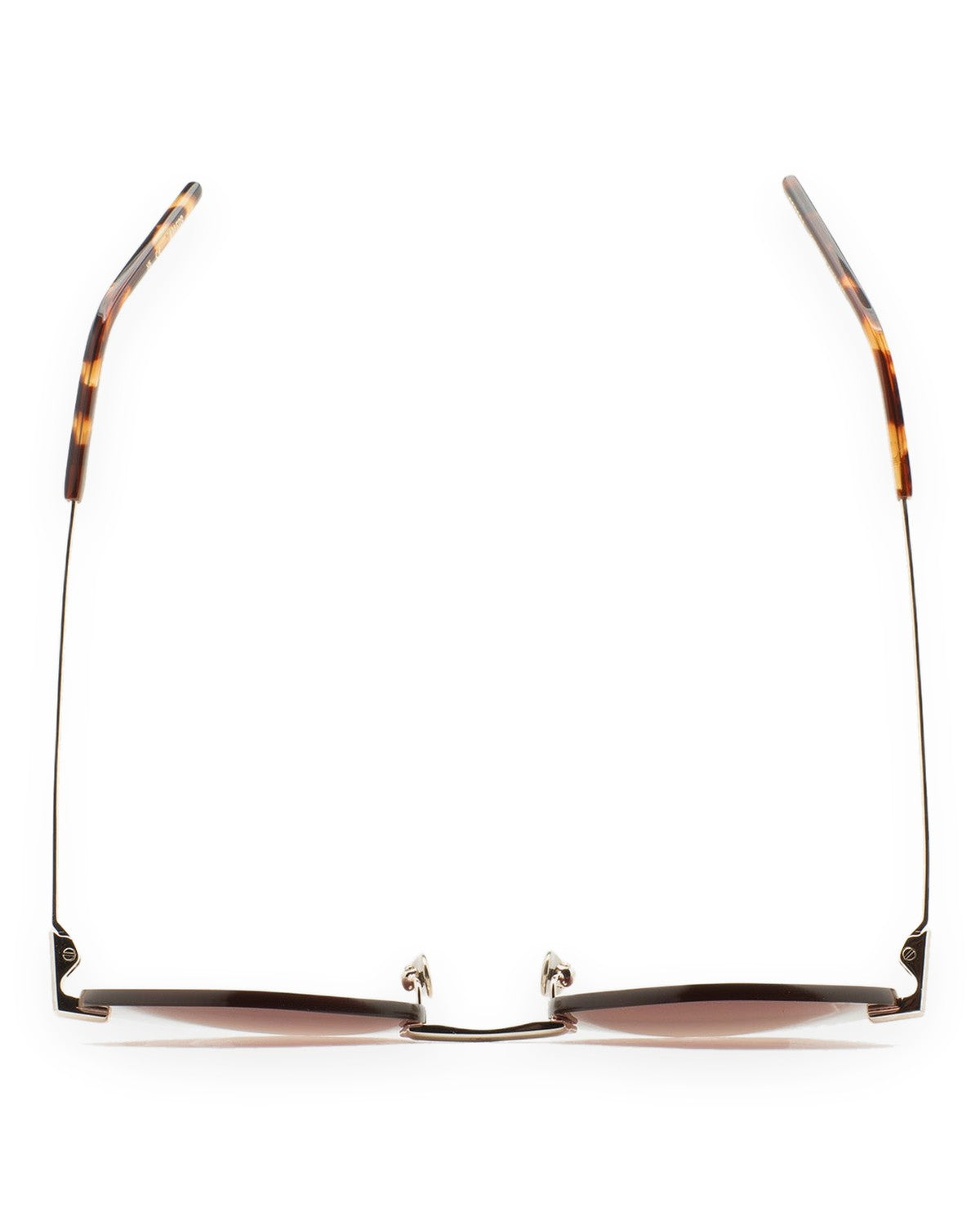 Top view of folded KALEOS Cepeda Gold Brown Degrade sunglasses showing temples.