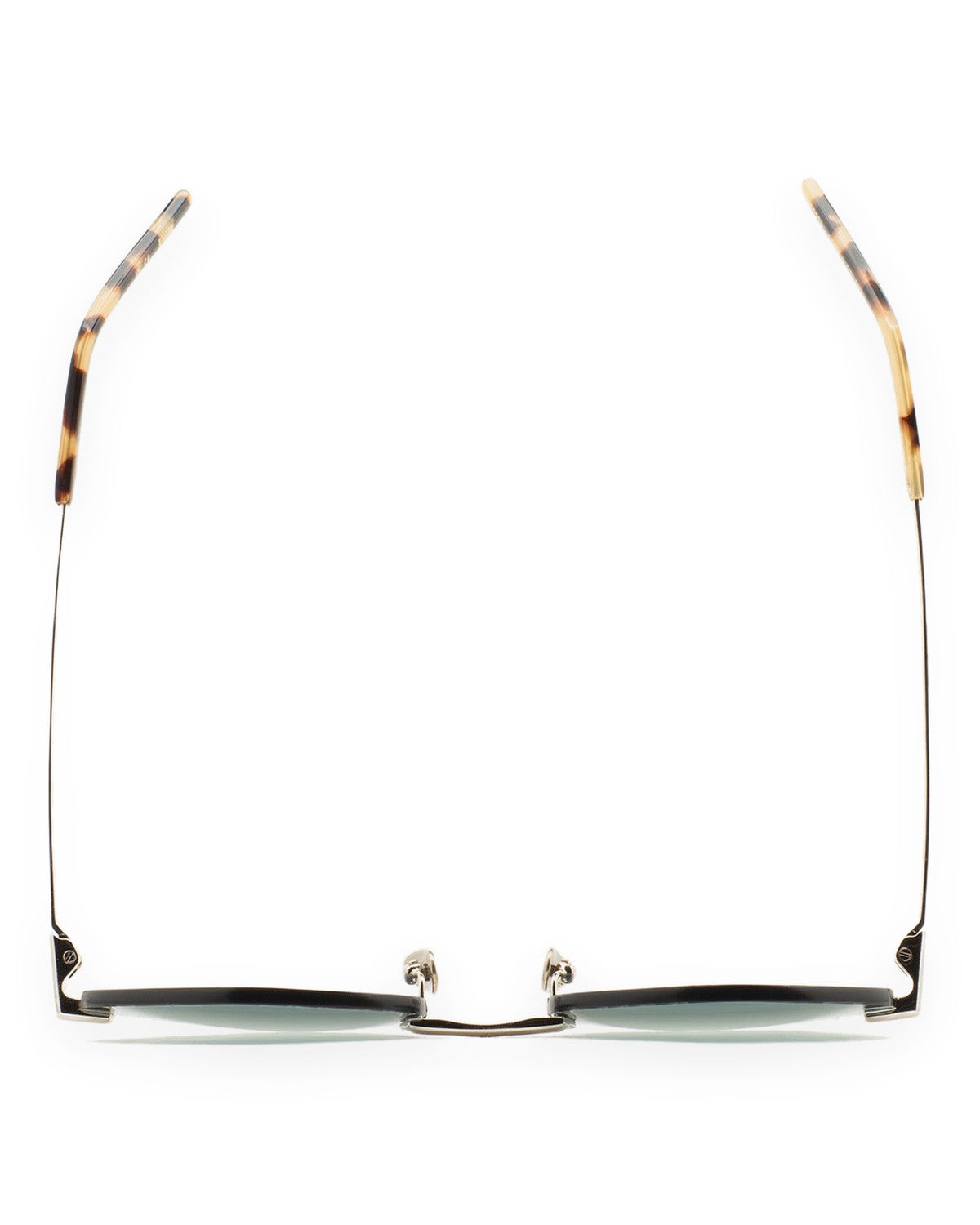 Top-down view of KALEOS Cepeda Gold Gradient Green sunglasses showing temples and bridge.