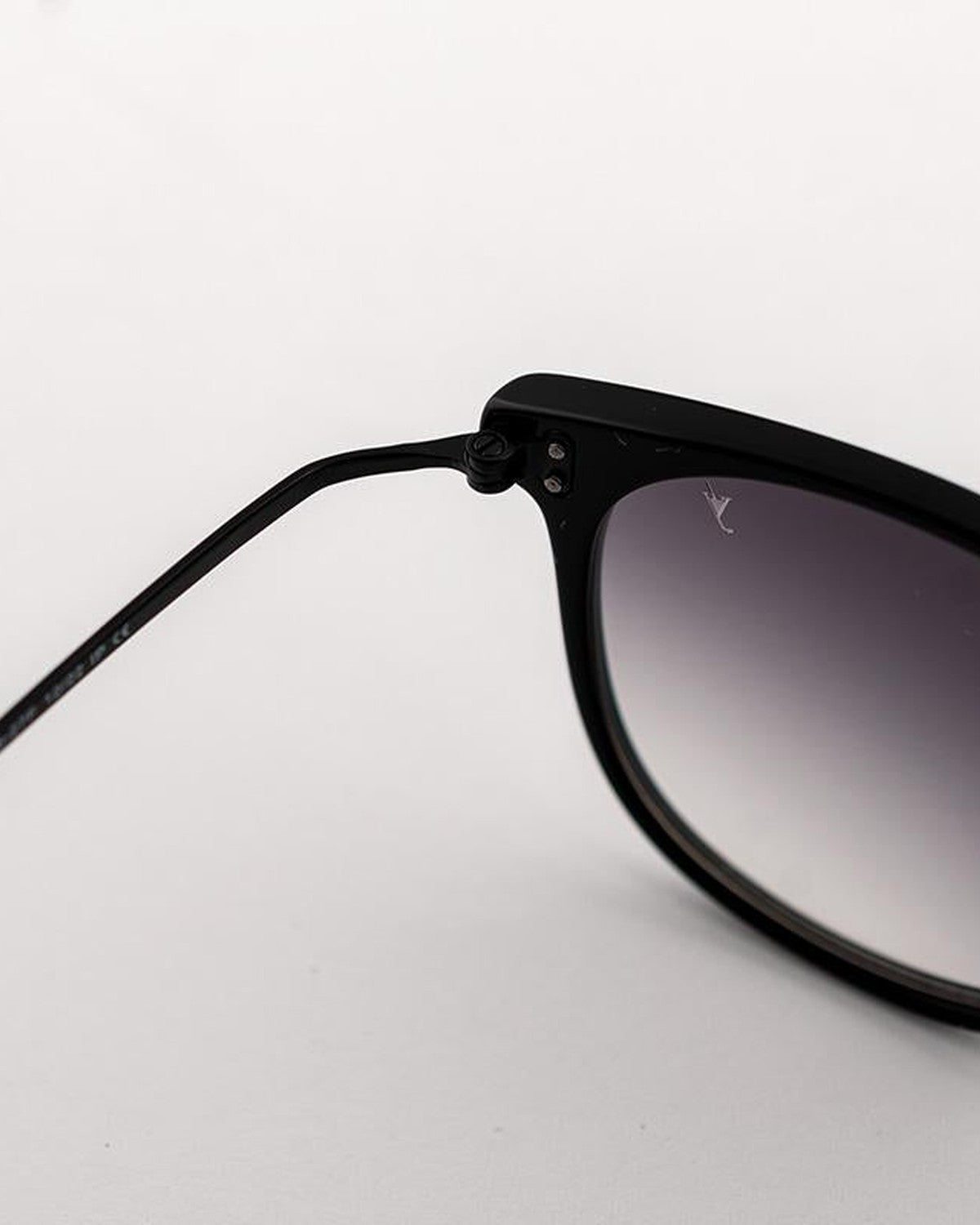 Close-up of the hinge and temple arm on EYEPETIZER CHARLES C.A-6-27F sunglasses.