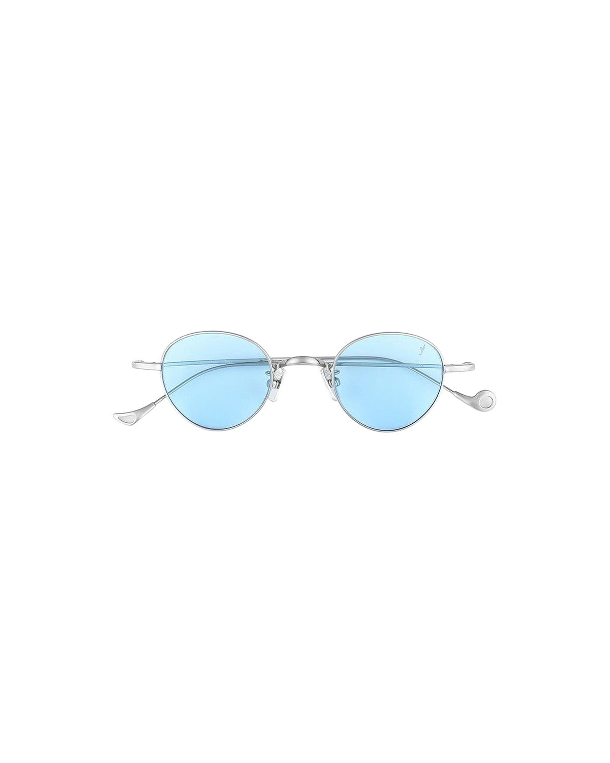 Front view of EYEPETIZER CLINT C.1-2 sunglasses with round blue lenses and silver metal frames.