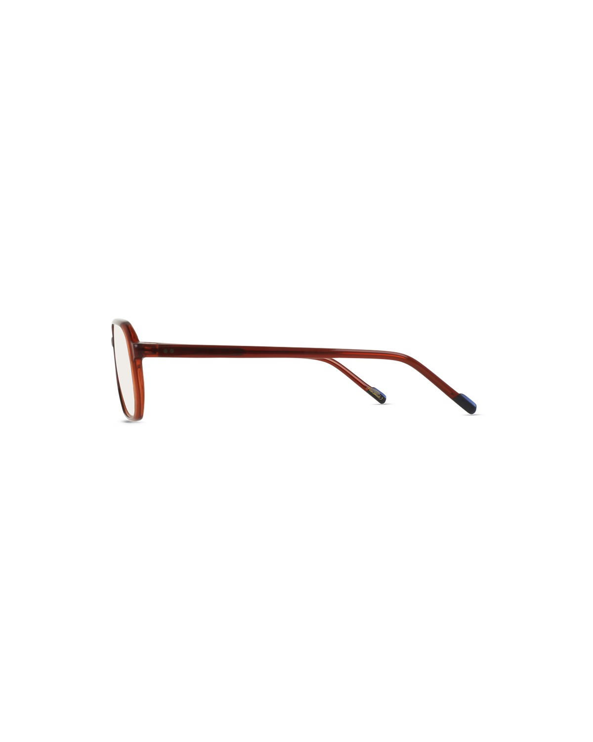 Side profile of RAEN Crom 56 Clove Clear eyeglasses showing the temple.
