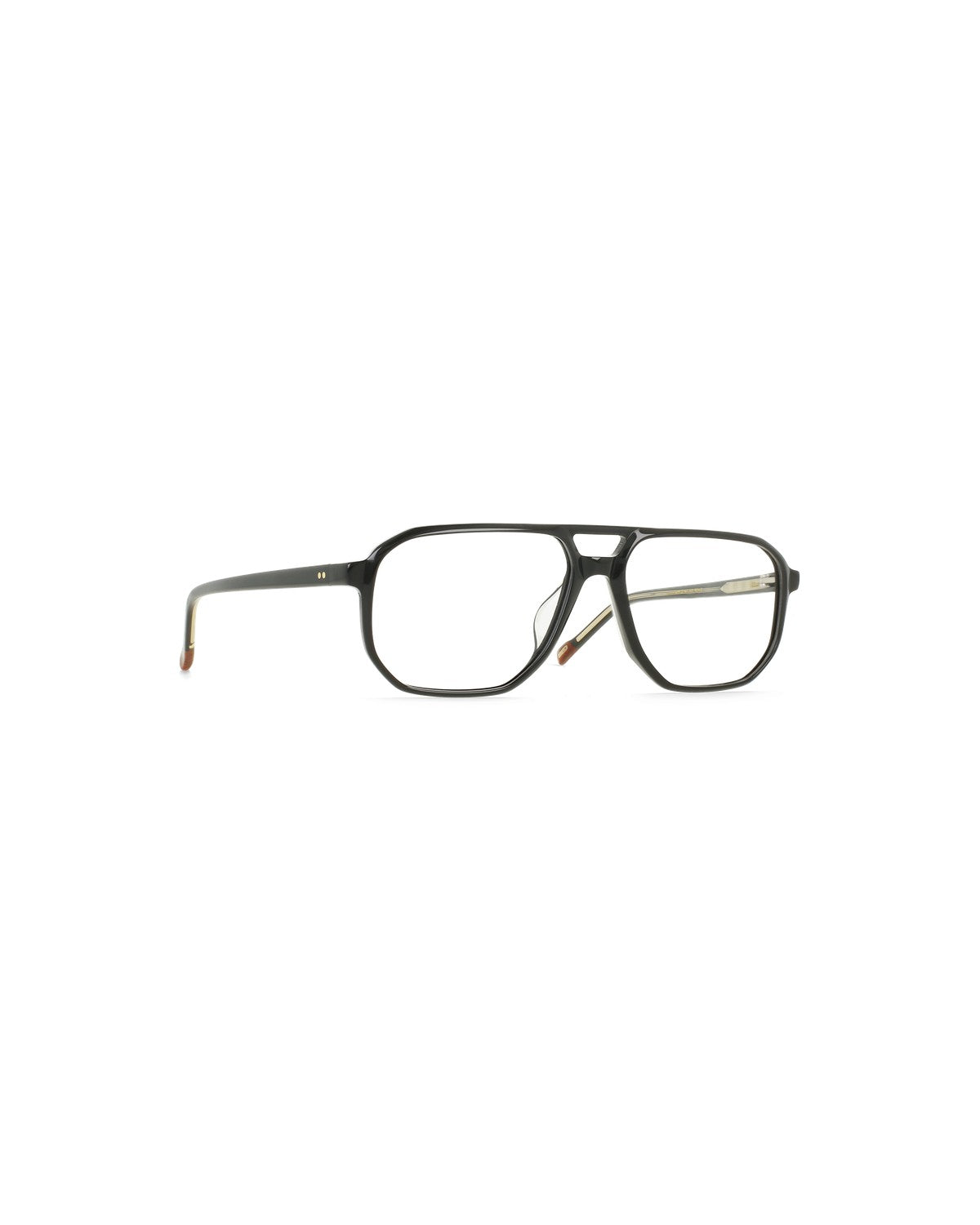 Angle view of RAEN Crom 56 Glaze Clear eyeglasses.