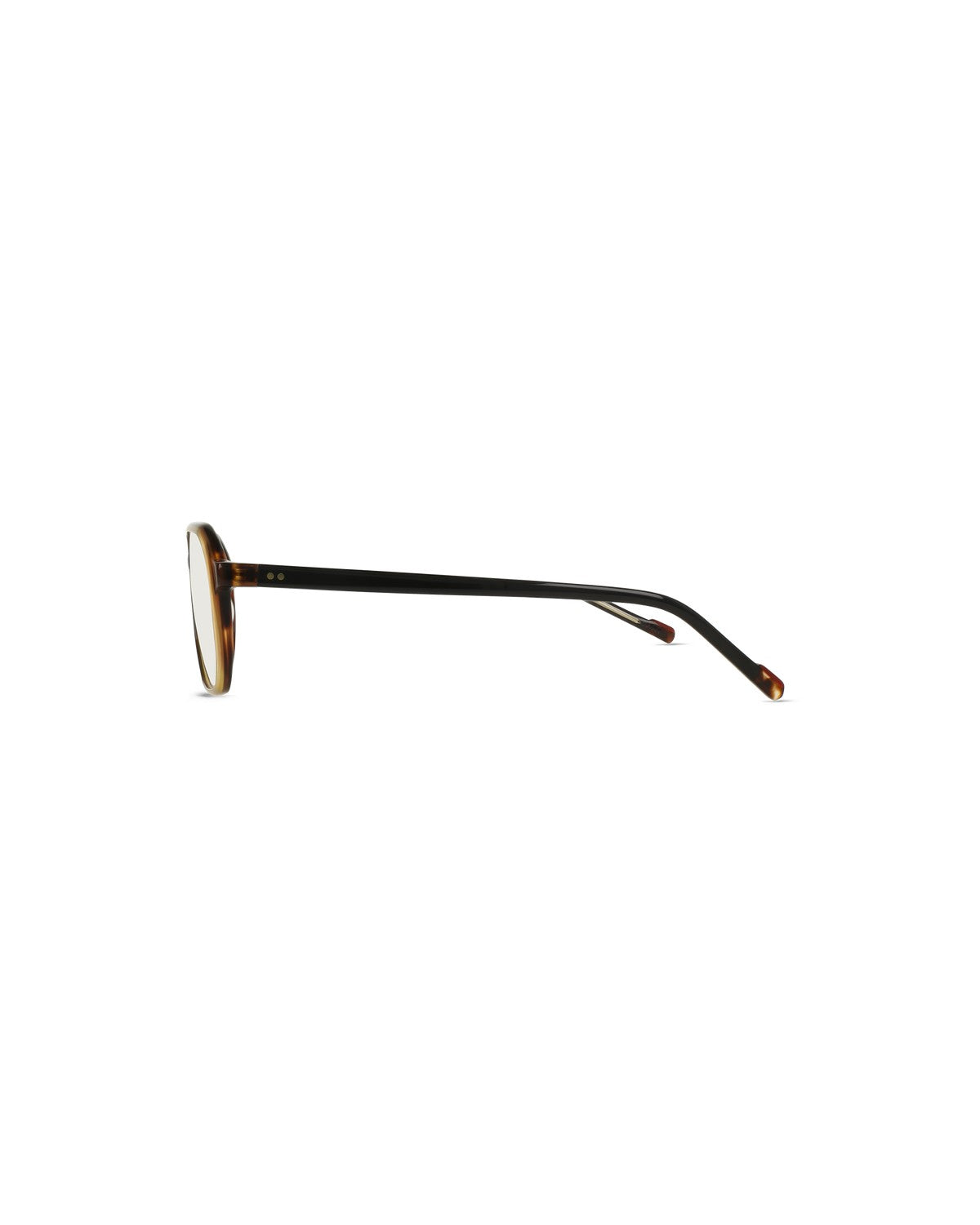 Side profile of RAEN Crom 56 Hearth Clear eyeglasses with extended temple.