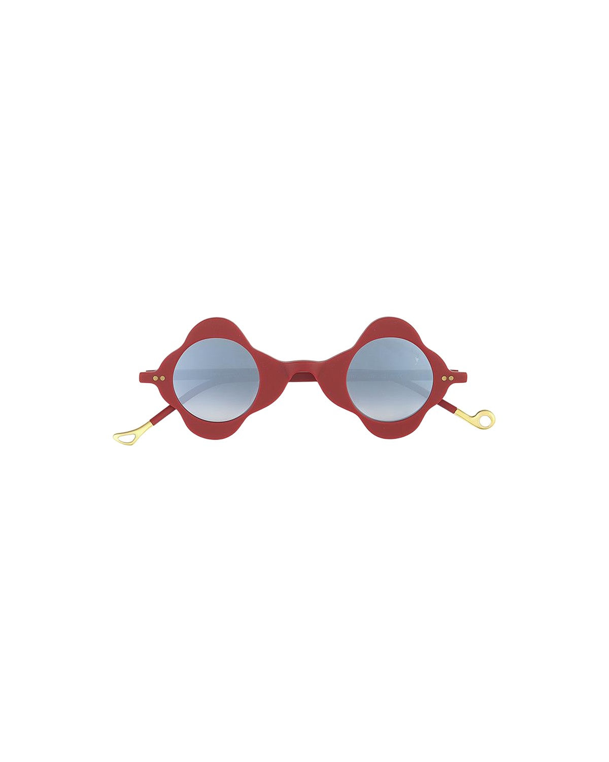 Front view of EYEPETIZER DICIOTTO C.W-27F sunglasses with round lenses and red frames.