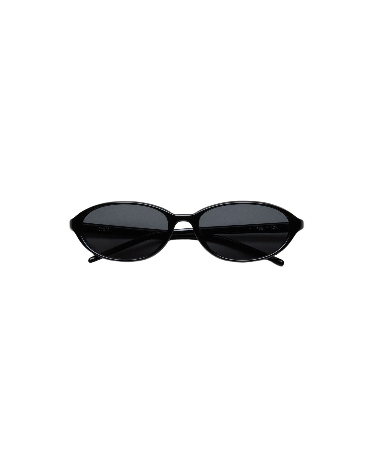 Front view of CHIMI Ellipse Black sunglasses folded flat.