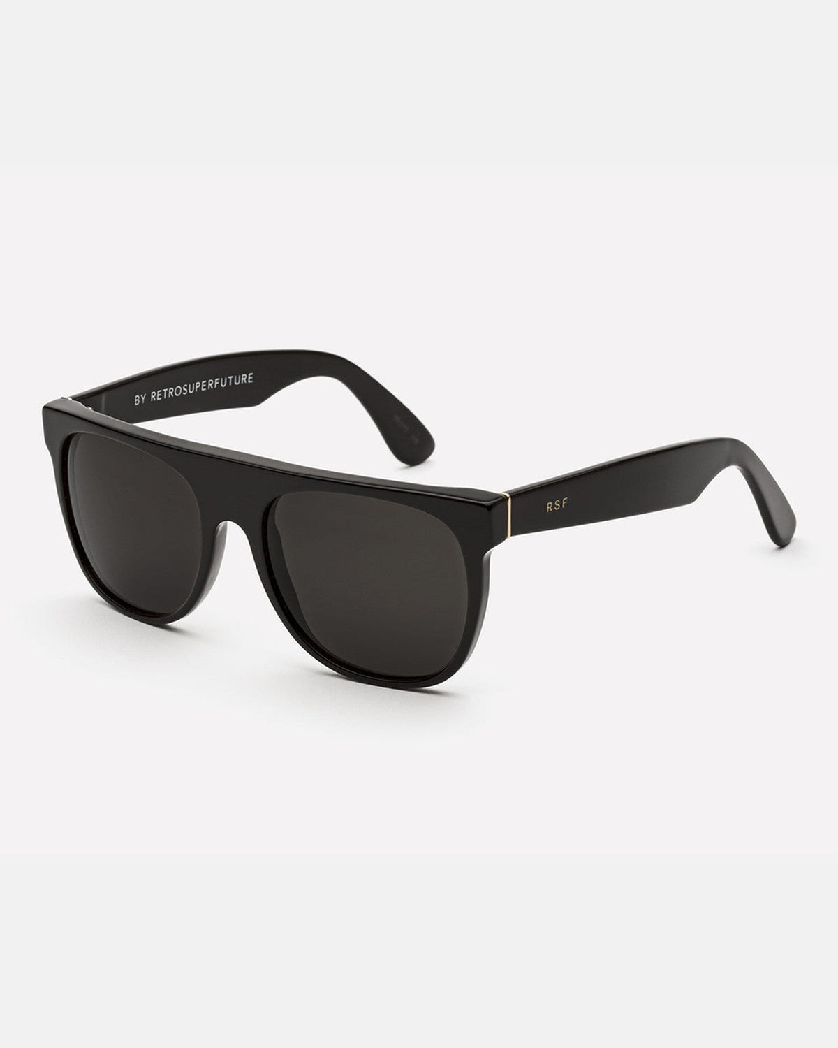 Angle view of RETROSUPERFUTURE Flat Top Black sunglasses.