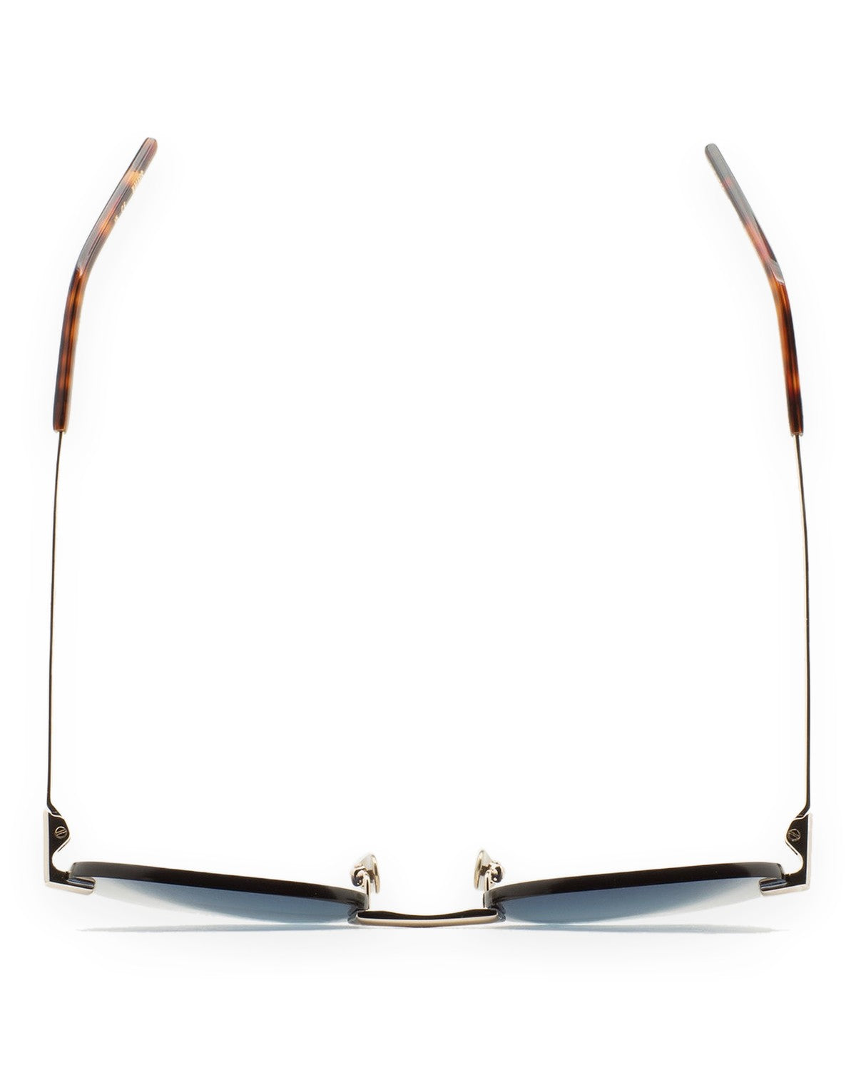 Overhead view of KALEOS Fuentes Gold Gradient Blue sunglasses showing the bridge and temples.