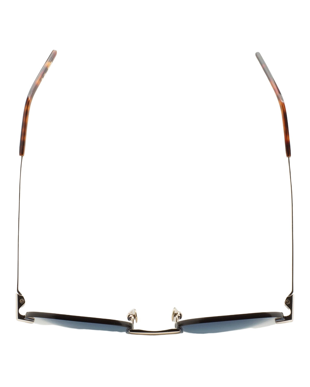 Overhead view of KALEOS Fuentes Gold Gradient Blue sunglasses showing the bridge and temples.